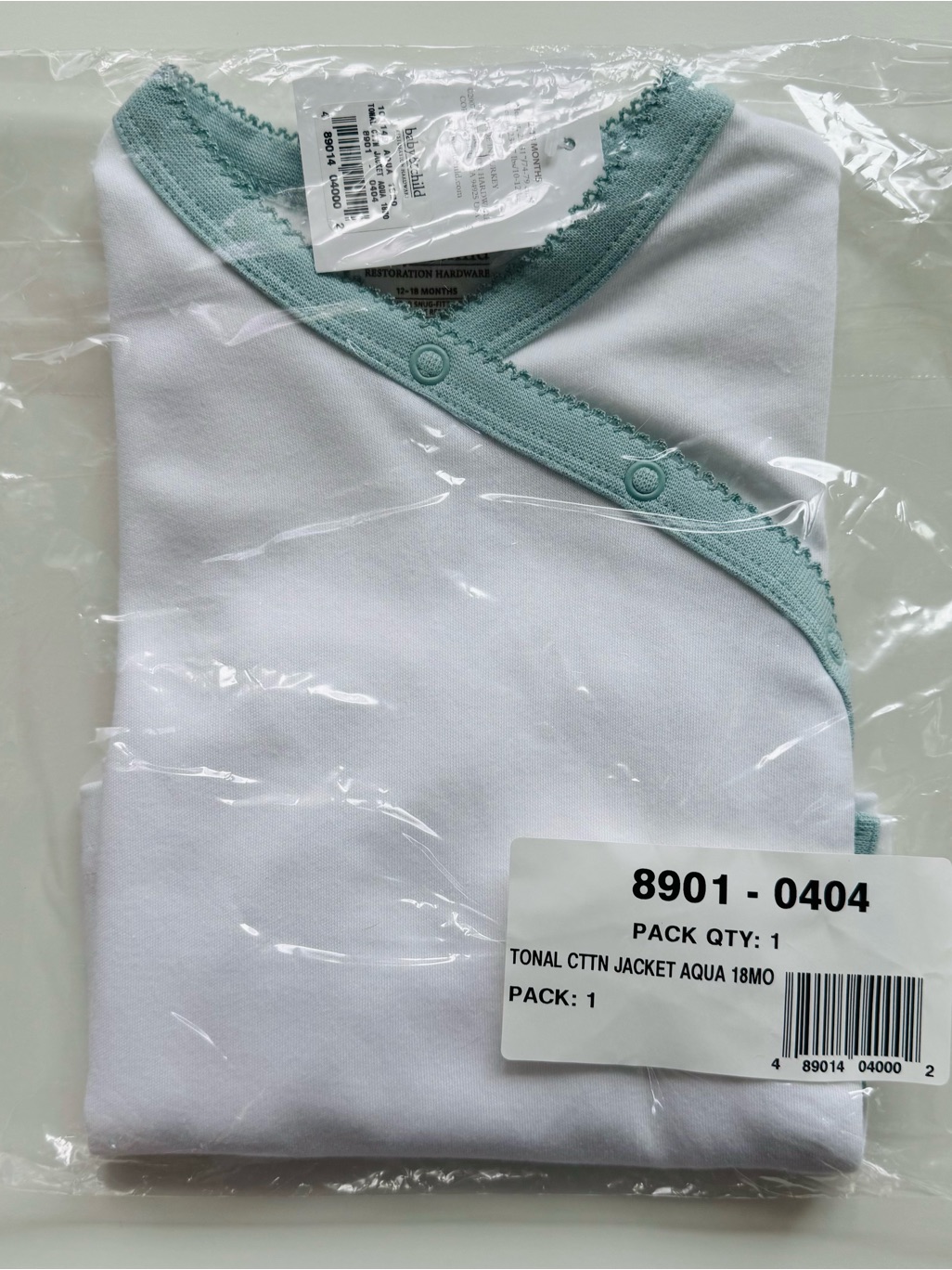 Nwt Restoration Hardware Baby&Child White Long-Sleeve Top With Aqua Trim, 12-18m — image 5 of 5
